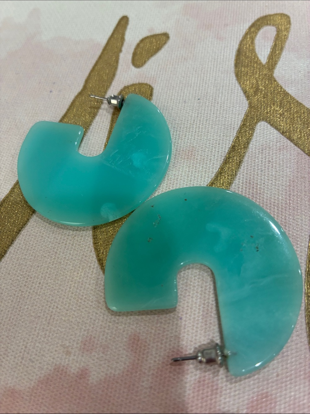 Turquoise Crescent Hoop Pierced Earrings - Women Jewelry